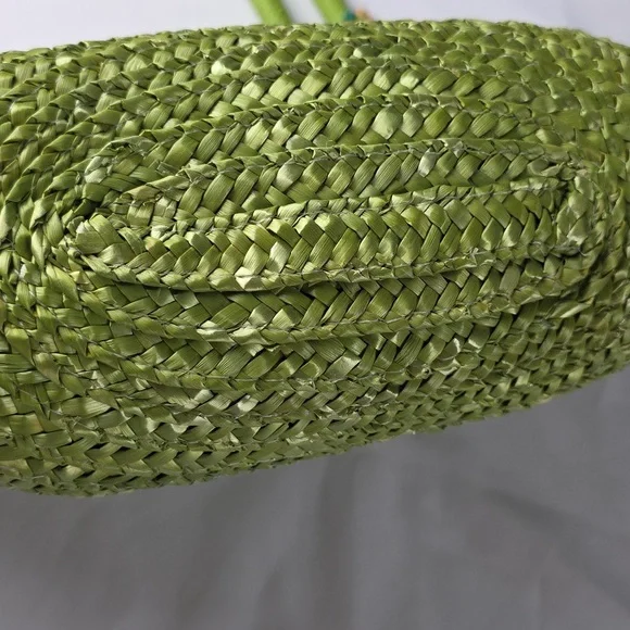 Capelli/Straworld Vibrant Green Woven Tote Bag Purse Beads Beachy BoHo GUC READ - Picture 11 of 14